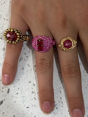 Handmade Beaded & Wire Wrapped Rings Set of 3 Size 8